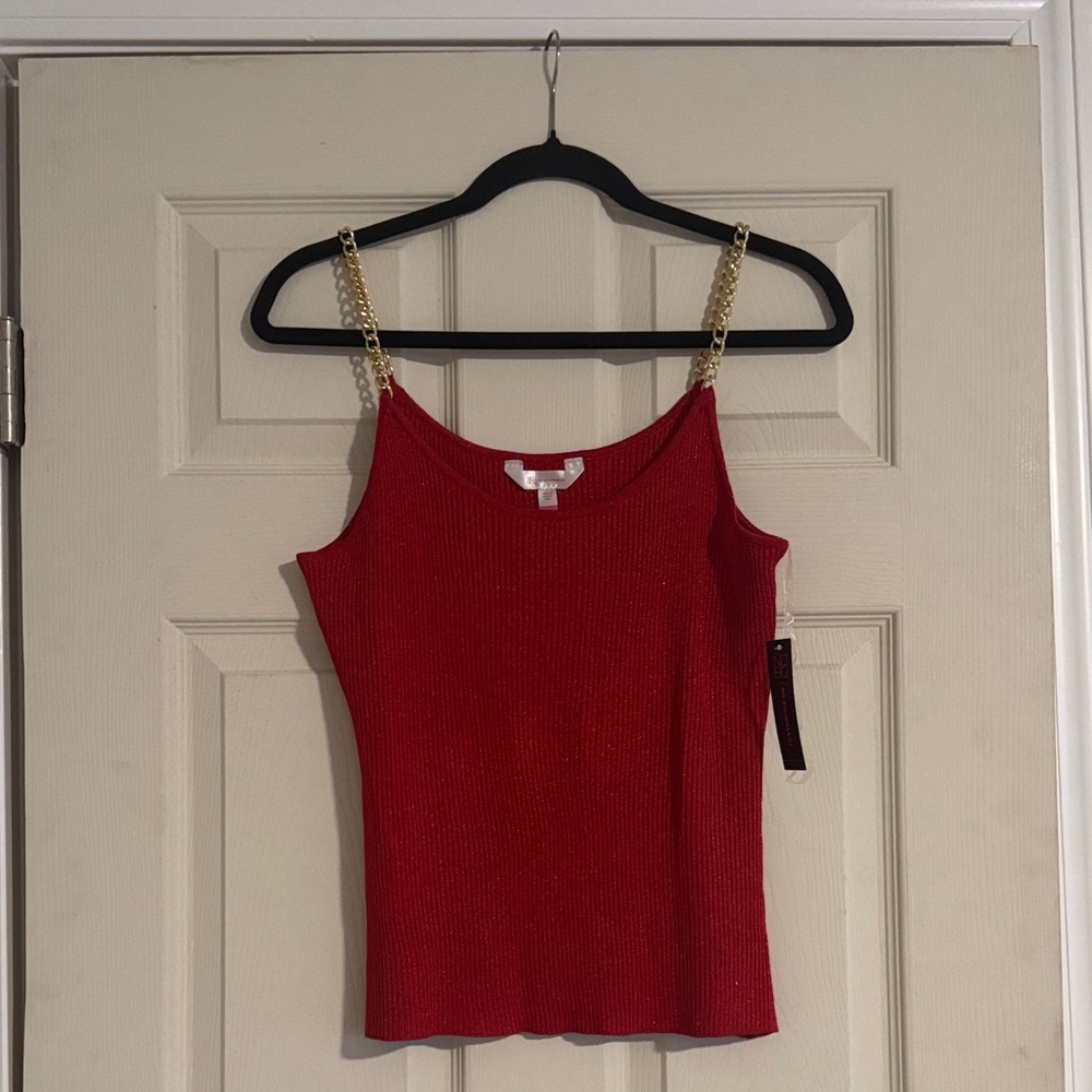 No Boundaries Red Camisole with Gold Chain Straps